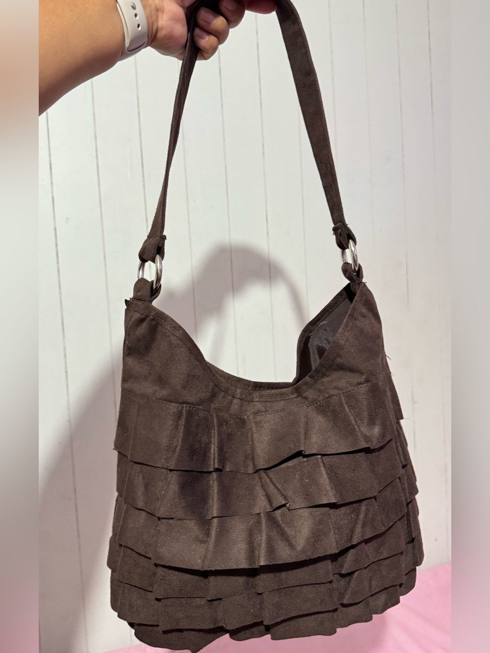 Brown Ruffle Shoulder Bag - Unknown Brand